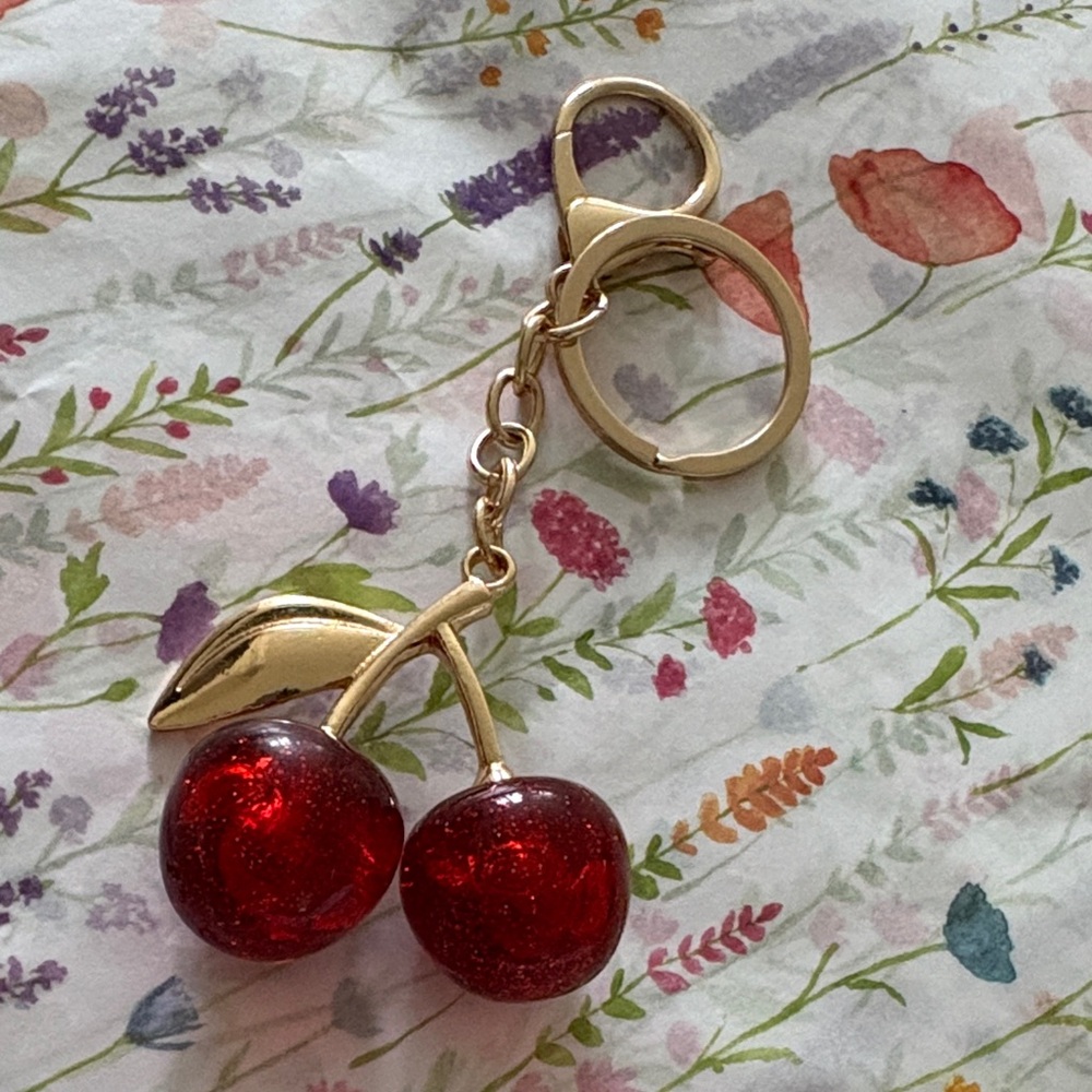Cherry Keychain with Gold Accents